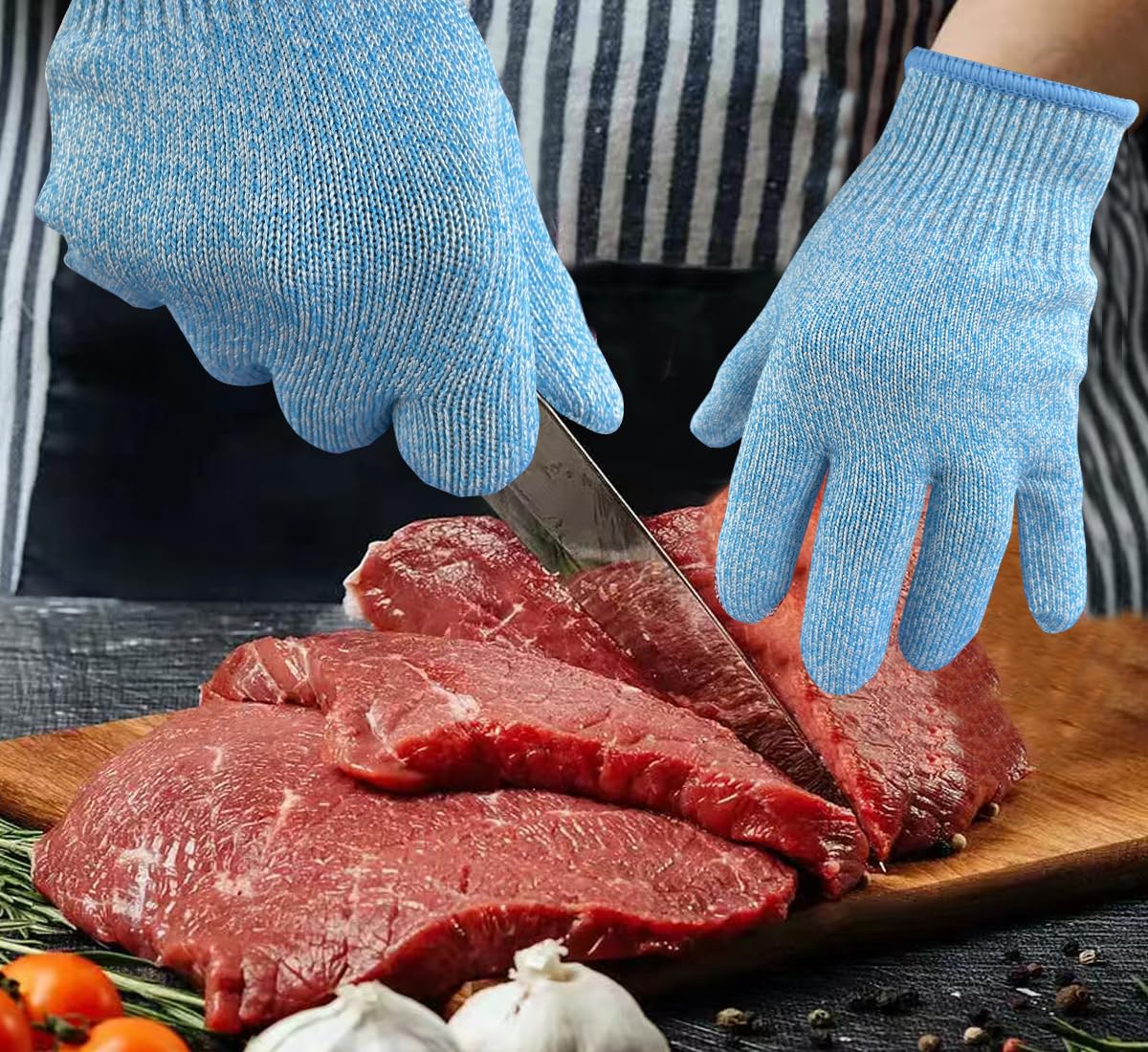 Cutting Gloves, 2 Pairs of Cut Resistant Gloves Food Grade, Cut Resistant Gloves for Kitchen, Oyster Shucking, Fish Fillet Processing, Carving Wood and Gardening(Medium-Grey)