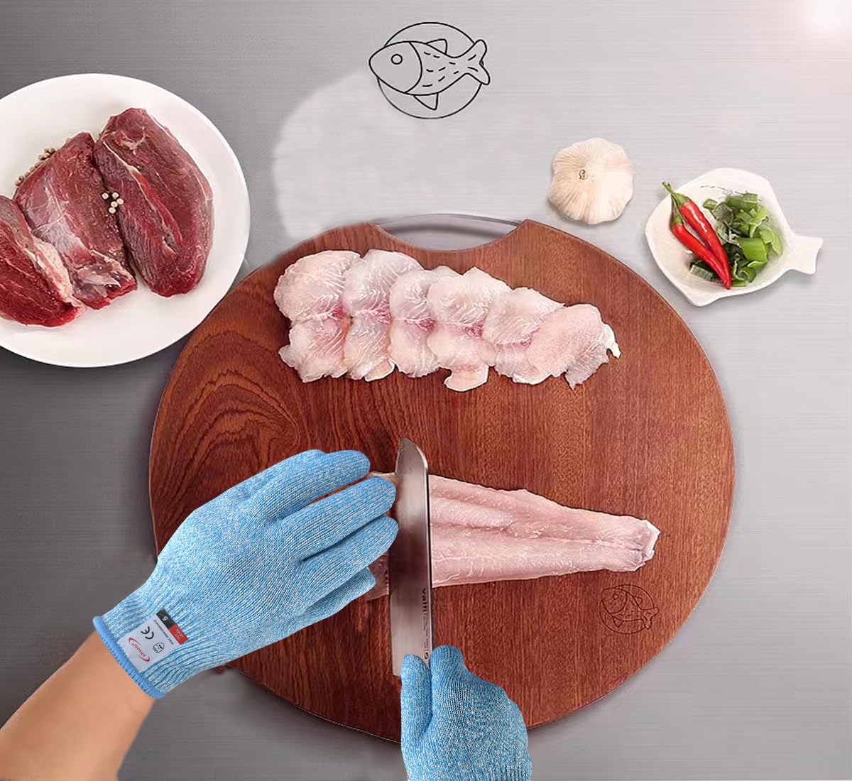 Cutting Gloves, 2 Pairs of Cut Resistant Gloves Food Grade, Cut Resistant Gloves for Kitchen, Oyster Shucking, Fish Fillet Processing, Carving Wood and Gardening(Medium-Grey)