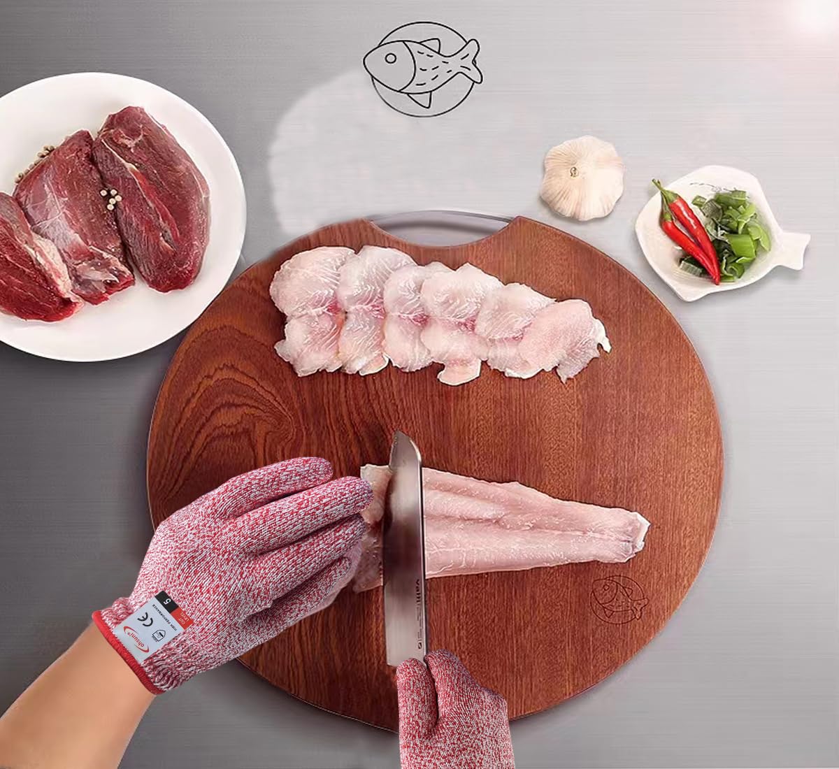 Cutting Gloves, 2 Pairs of Cut Resistant Gloves Food Grade, Cut Resistant Gloves for Kitchen, Oyster Shucking, Fish Fillet Processing, Carving Wood and Gardening(Medium-Grey)