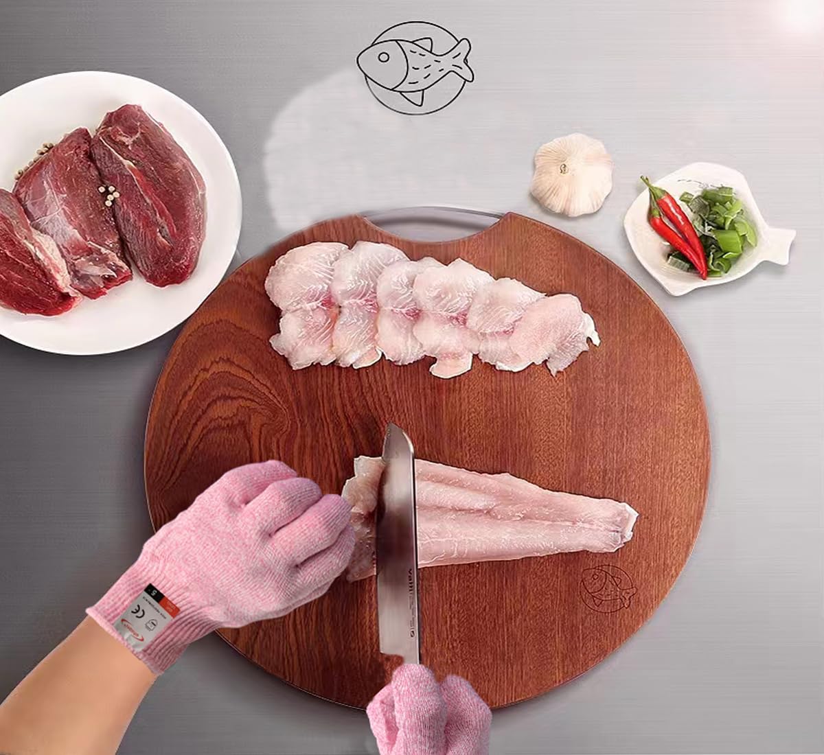 Cutting Gloves, 2 Pairs of Cut Resistant Gloves Food Grade, Cut Resistant Gloves for Kitchen, Oyster Shucking, Fish Fillet Processing, Carving Wood and Gardening(Medium-Grey)
