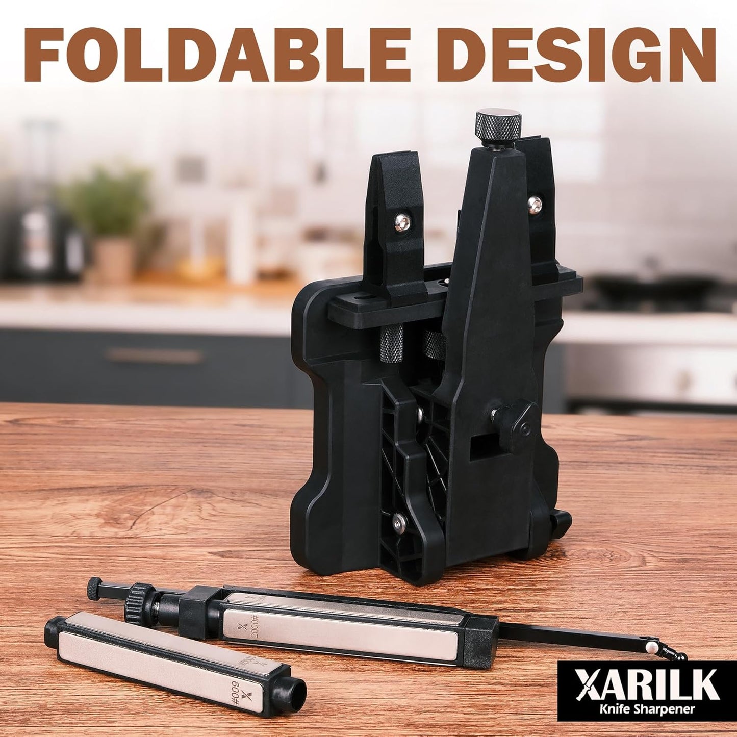 Portable Folding Knife Sharpener XAR-FS1, Adjustable Angle Sharpening System with 240#, 400#, 800#, 2000# Diamond Stone Set for Pocket, Hunting, Kitchen & Serrated Knives