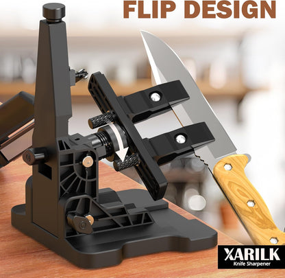 Portable Folding Knife Sharpener XAR-FS1, Adjustable Angle Sharpening System with 240#, 400#, 800#, 2000# Diamond Stone Set for Pocket, Hunting, Kitchen & Serrated Knives