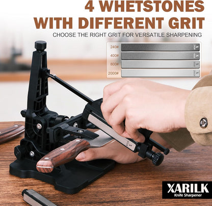 Portable Folding Knife Sharpener XAR-FS1, Adjustable Angle Sharpening System with 240#, 400#, 800#, 2000# Diamond Stone Set for Pocket, Hunting, Kitchen & Serrated Knives