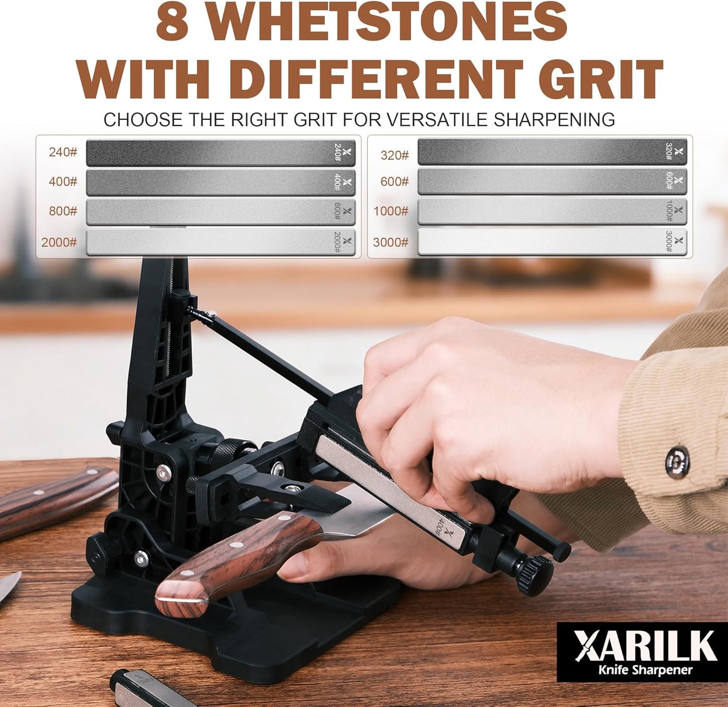 Portable Folding Knife Sharpener XAR-FS1, Adjustable Angle Sharpening System with 240#, 400#, 800#, 2000# Diamond Stone Set for Pocket, Hunting, Kitchen & Serrated Knives