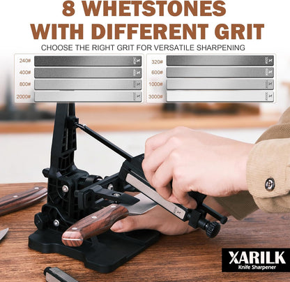 Portable Folding Knife Sharpener XAR-FS1, Adjustable Angle Sharpening System with 240#, 400#, 800#, 2000# Diamond Stone Set for Pocket, Hunting, Kitchen & Serrated Knives