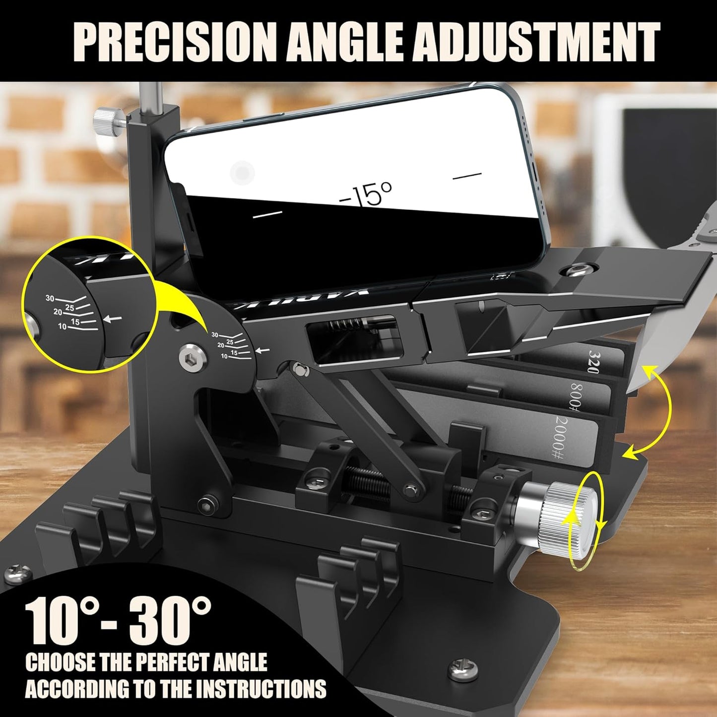 Portable Folding Knife Sharpener XAR-FS1, Adjustable Angle Sharpening System with 240#, 400#, 800#, 2000# Diamond Stone Set for Pocket, Hunting, Kitchen & Serrated Knives