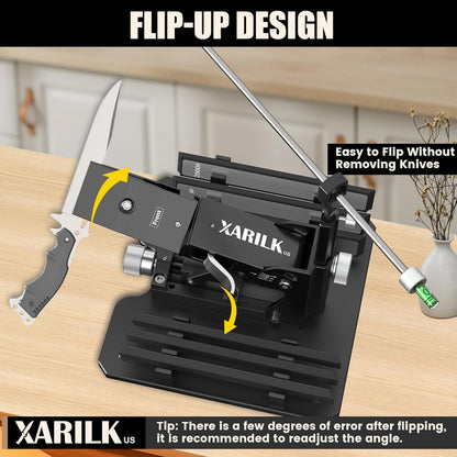 Portable Folding Knife Sharpener XAR-FS1, Adjustable Angle Sharpening System with 240#, 400#, 800#, 2000# Diamond Stone Set for Pocket, Hunting, Kitchen & Serrated Knives