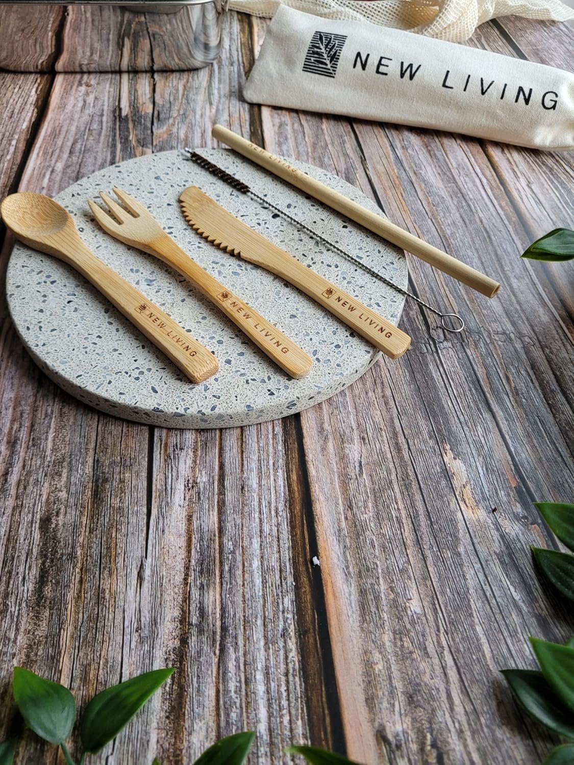 Bamboo Cutlery Set | Reusable, for Travel | Includes Bamboo Straw, Fork, Knife, Spoon, Cleaner & Carry Case | Eco Product