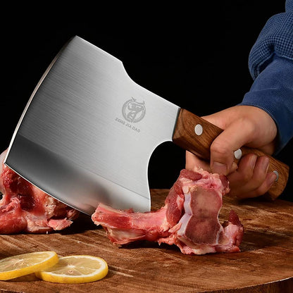Big Bones Cleaver Knife - Heavy Duty Butcher Knife - Axe Chopper for Kitchen Restaurant Farm and Slaughterhouse- Cutting any bones- Solid Pear Wood Handle - Gift for Tough Guys