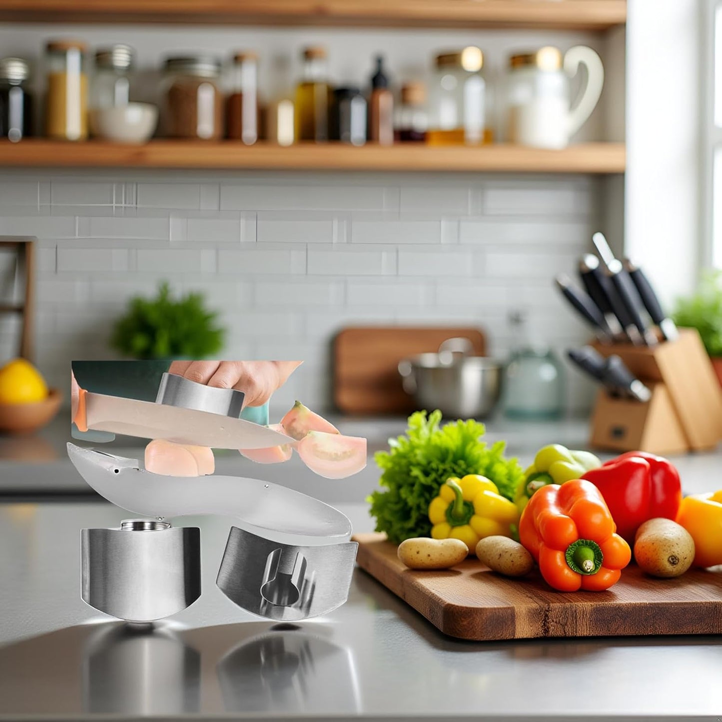 2Pcs Stainless Steel Finger Guard, 2024 Stainless Steel Finger Guard Knife Cutting Protector, Premium Slicing Tool Finger Protector Finger Protectors for Dicing, Slicing, Chopping Vegetables