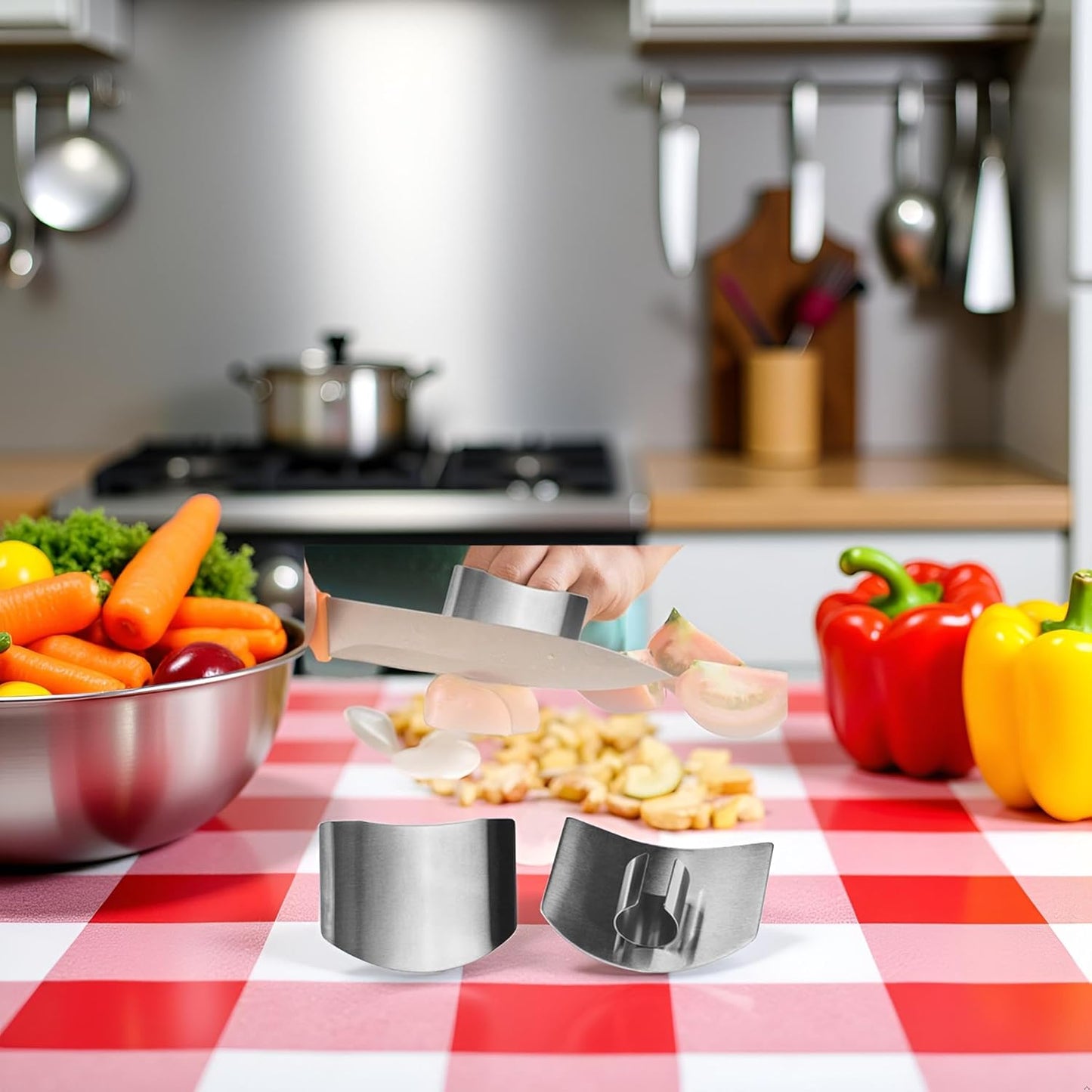 2Pcs Stainless Steel Finger Guard, 2024 Stainless Steel Finger Guard Knife Cutting Protector, Premium Slicing Tool Finger Protector Finger Protectors for Dicing, Slicing, Chopping Vegetables