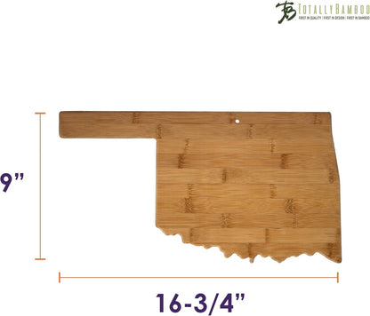 Oklahoma State Shaped Bamboo Serving and Cutting Board | State charcuterie board with natural bamboo grain. Knife-friendly surface for food prep. Hang tie for wall display.