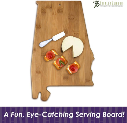 Oklahoma State Shaped Bamboo Serving and Cutting Board | State charcuterie board with natural bamboo grain. Knife-friendly surface for food prep. Hang tie for wall display.