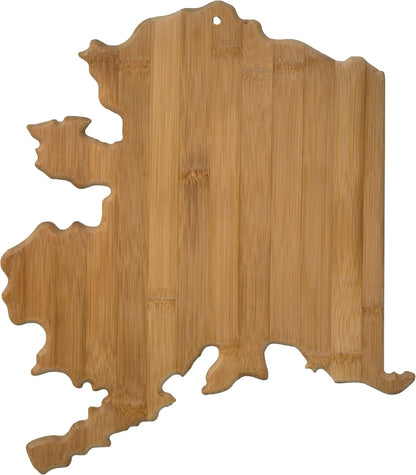 Oklahoma State Shaped Bamboo Serving and Cutting Board | State charcuterie board with natural bamboo grain. Knife-friendly surface for food prep. Hang tie for wall display.