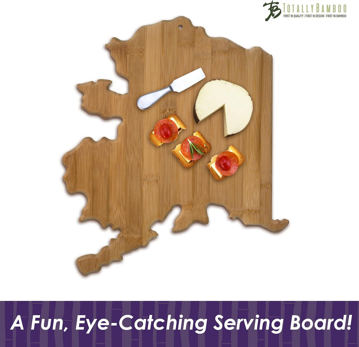 Oklahoma State Shaped Bamboo Serving and Cutting Board | State charcuterie board with natural bamboo grain. Knife-friendly surface for food prep. Hang tie for wall display.