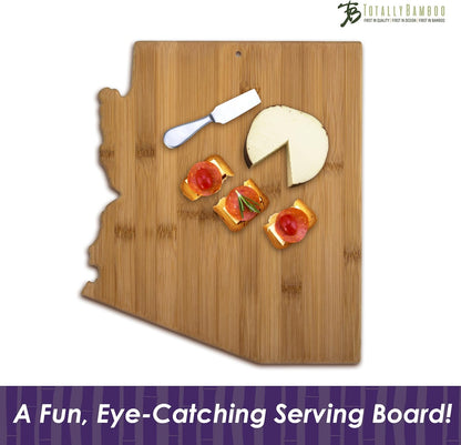 Oklahoma State Shaped Bamboo Serving and Cutting Board | State charcuterie board with natural bamboo grain. Knife-friendly surface for food prep. Hang tie for wall display.