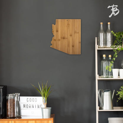 Oklahoma State Shaped Bamboo Serving and Cutting Board | State charcuterie board with natural bamboo grain. Knife-friendly surface for food prep. Hang tie for wall display.
