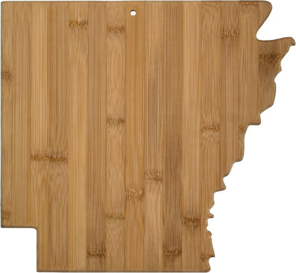 Oklahoma State Shaped Bamboo Serving and Cutting Board | State charcuterie board with natural bamboo grain. Knife-friendly surface for food prep. Hang tie for wall display.