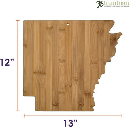 Oklahoma State Shaped Bamboo Serving and Cutting Board | State charcuterie board with natural bamboo grain. Knife-friendly surface for food prep. Hang tie for wall display.