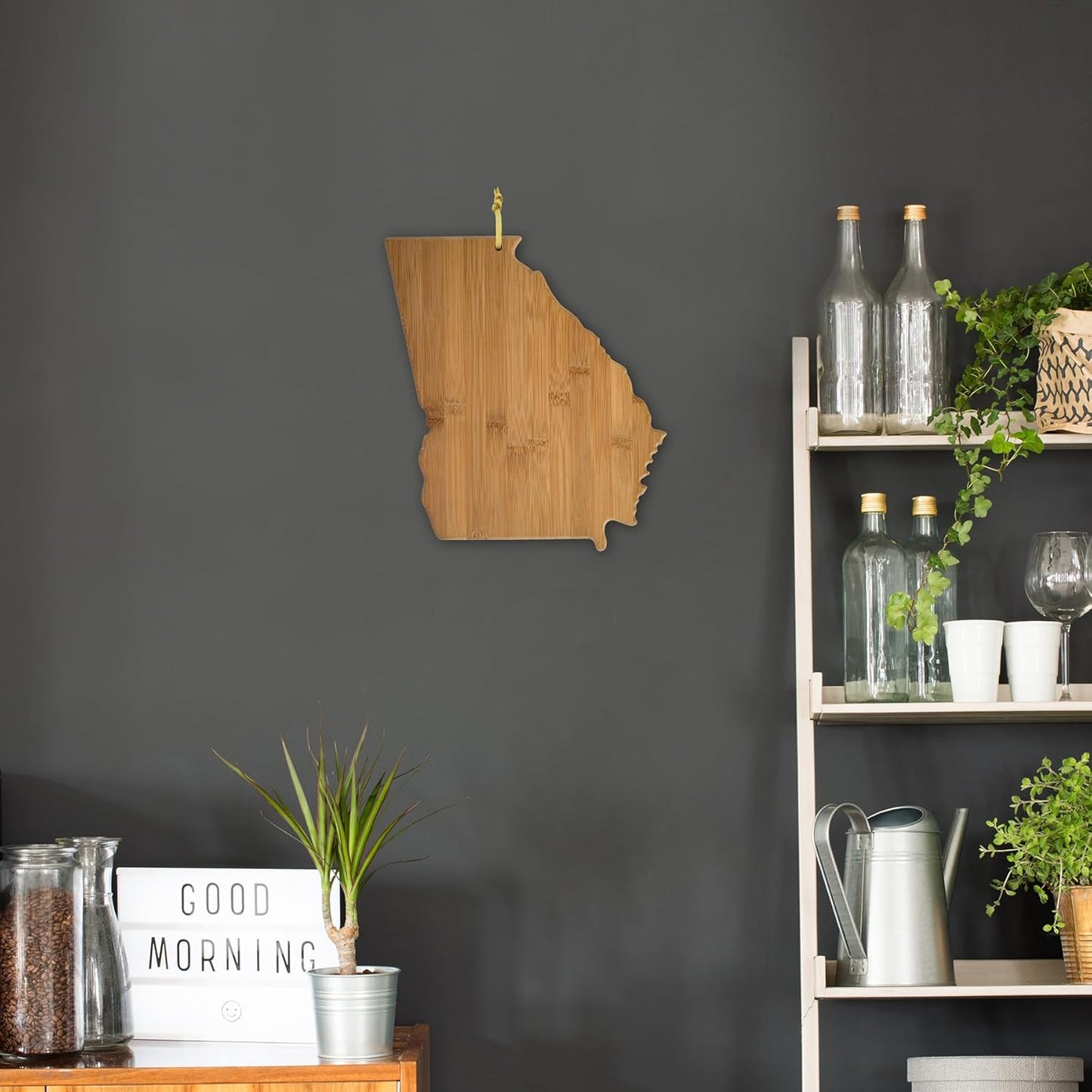 Oklahoma State Shaped Bamboo Serving and Cutting Board | State charcuterie board with natural bamboo grain. Knife-friendly surface for food prep. Hang tie for wall display.