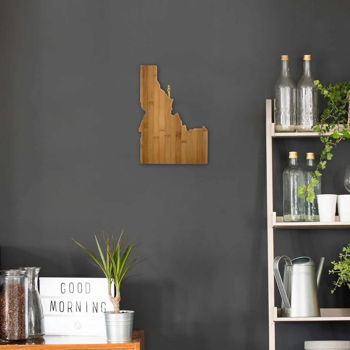 Oklahoma State Shaped Bamboo Serving and Cutting Board | State charcuterie board with natural bamboo grain. Knife-friendly surface for food prep. Hang tie for wall display.