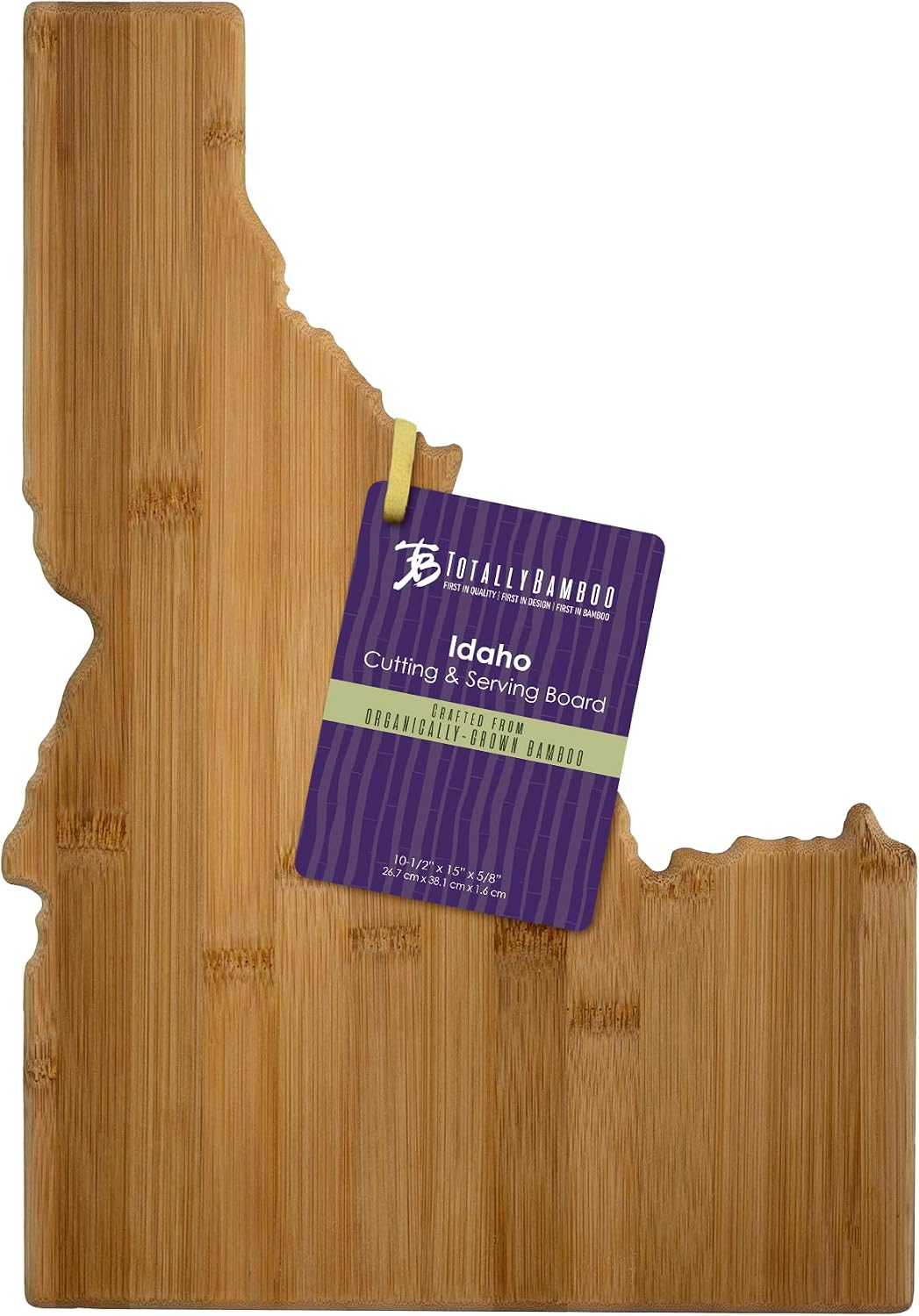 Oklahoma State Shaped Bamboo Serving and Cutting Board | State charcuterie board with natural bamboo grain. Knife-friendly surface for food prep. Hang tie for wall display.