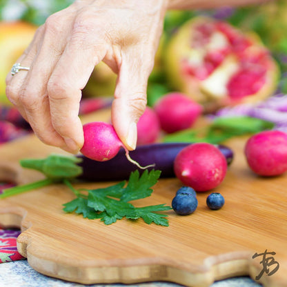 Oklahoma State Shaped Bamboo Serving and Cutting Board | State charcuterie board with natural bamboo grain. Knife-friendly surface for food prep. Hang tie for wall display.