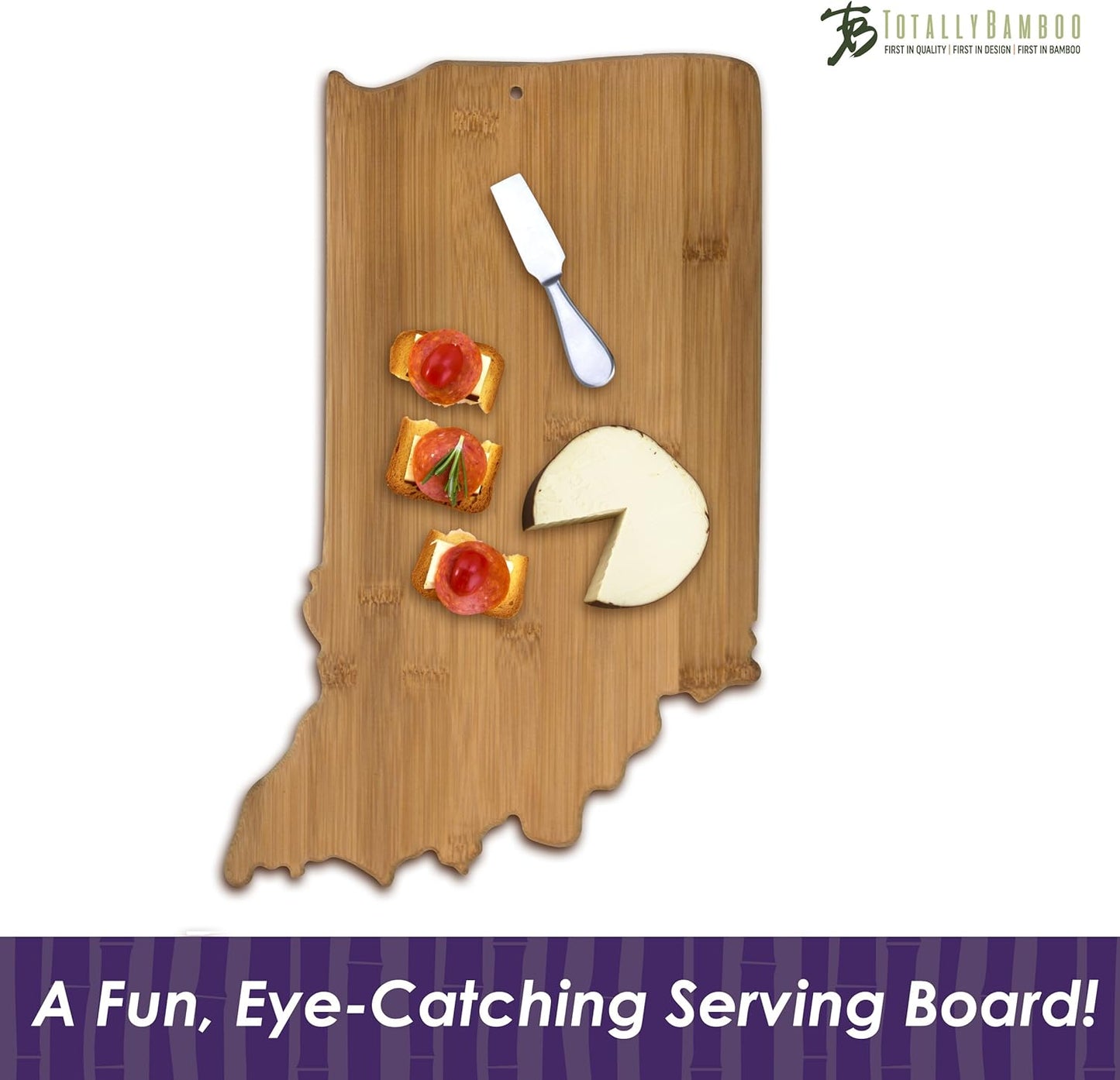 Oklahoma State Shaped Bamboo Serving and Cutting Board | State charcuterie board with natural bamboo grain. Knife-friendly surface for food prep. Hang tie for wall display.