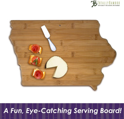 Oklahoma State Shaped Bamboo Serving and Cutting Board | State charcuterie board with natural bamboo grain. Knife-friendly surface for food prep. Hang tie for wall display.