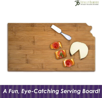 Oklahoma State Shaped Bamboo Serving and Cutting Board | State charcuterie board with natural bamboo grain. Knife-friendly surface for food prep. Hang tie for wall display.