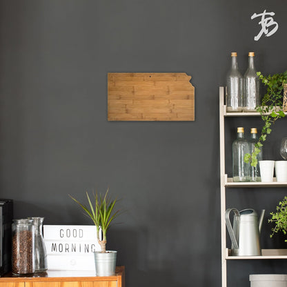 Oklahoma State Shaped Bamboo Serving and Cutting Board | State charcuterie board with natural bamboo grain. Knife-friendly surface for food prep. Hang tie for wall display.
