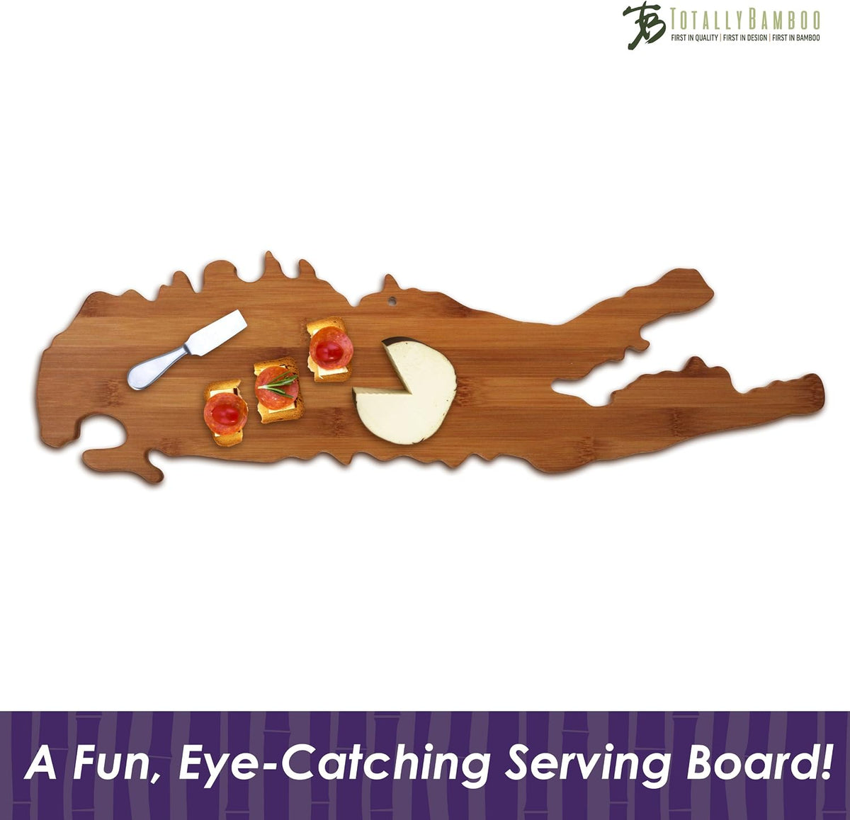 Oklahoma State Shaped Bamboo Serving and Cutting Board | State charcuterie board with natural bamboo grain. Knife-friendly surface for food prep. Hang tie for wall display.