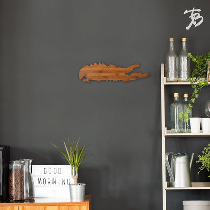 Oklahoma State Shaped Bamboo Serving and Cutting Board | State charcuterie board with natural bamboo grain. Knife-friendly surface for food prep. Hang tie for wall display.