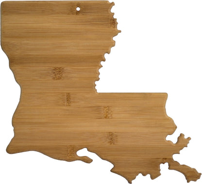 Oklahoma State Shaped Bamboo Serving and Cutting Board | State charcuterie board with natural bamboo grain. Knife-friendly surface for food prep. Hang tie for wall display.