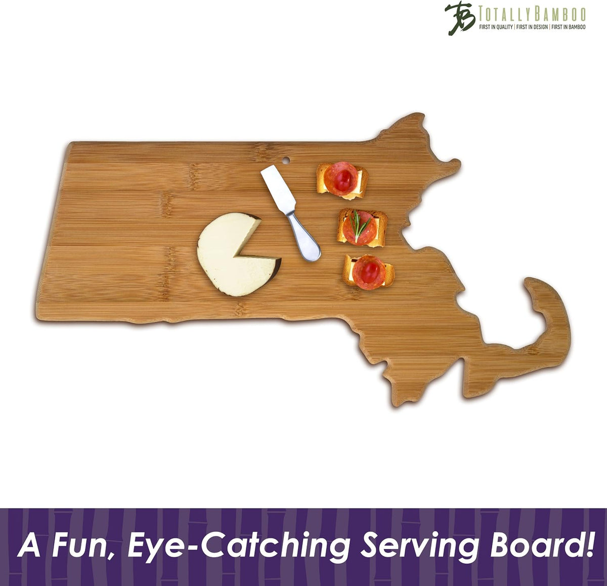 Oklahoma State Shaped Bamboo Serving and Cutting Board | State charcuterie board with natural bamboo grain. Knife-friendly surface for food prep. Hang tie for wall display.
