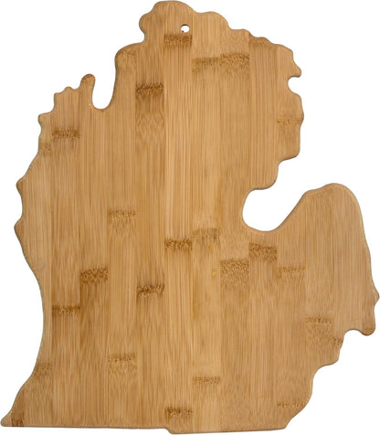 Oklahoma State Shaped Bamboo Serving and Cutting Board | State charcuterie board with natural bamboo grain. Knife-friendly surface for food prep. Hang tie for wall display.