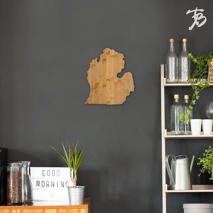 Oklahoma State Shaped Bamboo Serving and Cutting Board | State charcuterie board with natural bamboo grain. Knife-friendly surface for food prep. Hang tie for wall display.