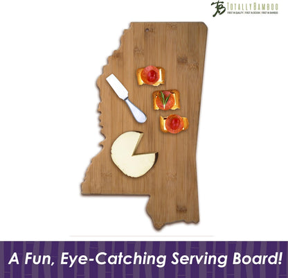 Oklahoma State Shaped Bamboo Serving and Cutting Board | State charcuterie board with natural bamboo grain. Knife-friendly surface for food prep. Hang tie for wall display.