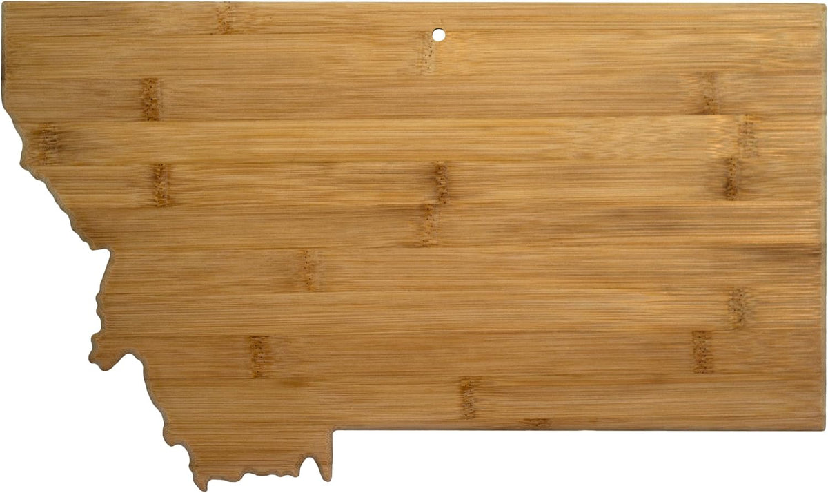 Oklahoma State Shaped Bamboo Serving and Cutting Board | State charcuterie board with natural bamboo grain. Knife-friendly surface for food prep. Hang tie for wall display.