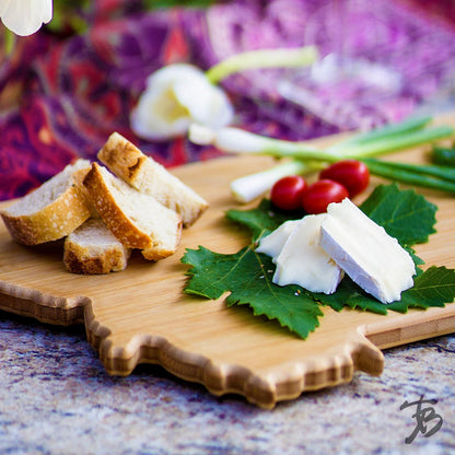 Oklahoma State Shaped Bamboo Serving and Cutting Board | State charcuterie board with natural bamboo grain. Knife-friendly surface for food prep. Hang tie for wall display.