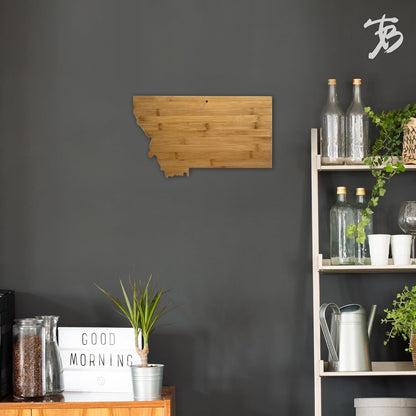 Oklahoma State Shaped Bamboo Serving and Cutting Board | State charcuterie board with natural bamboo grain. Knife-friendly surface for food prep. Hang tie for wall display.
