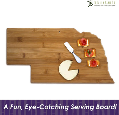 Oklahoma State Shaped Bamboo Serving and Cutting Board | State charcuterie board with natural bamboo grain. Knife-friendly surface for food prep. Hang tie for wall display.