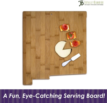 Oklahoma State Shaped Bamboo Serving and Cutting Board | State charcuterie board with natural bamboo grain. Knife-friendly surface for food prep. Hang tie for wall display.