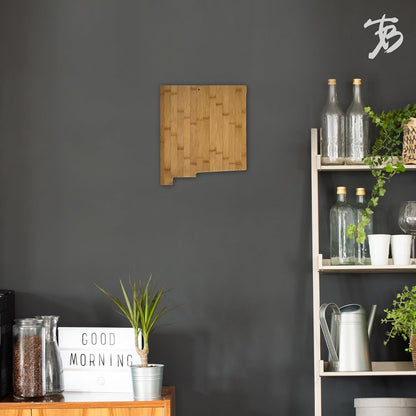 Oklahoma State Shaped Bamboo Serving and Cutting Board | State charcuterie board with natural bamboo grain. Knife-friendly surface for food prep. Hang tie for wall display.