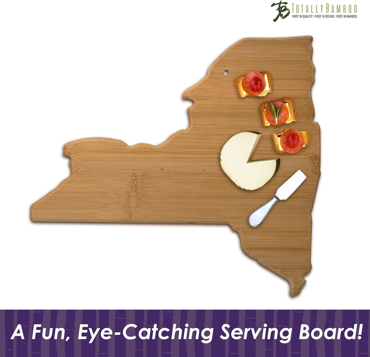 Oklahoma State Shaped Bamboo Serving and Cutting Board | State charcuterie board with natural bamboo grain. Knife-friendly surface for food prep. Hang tie for wall display.