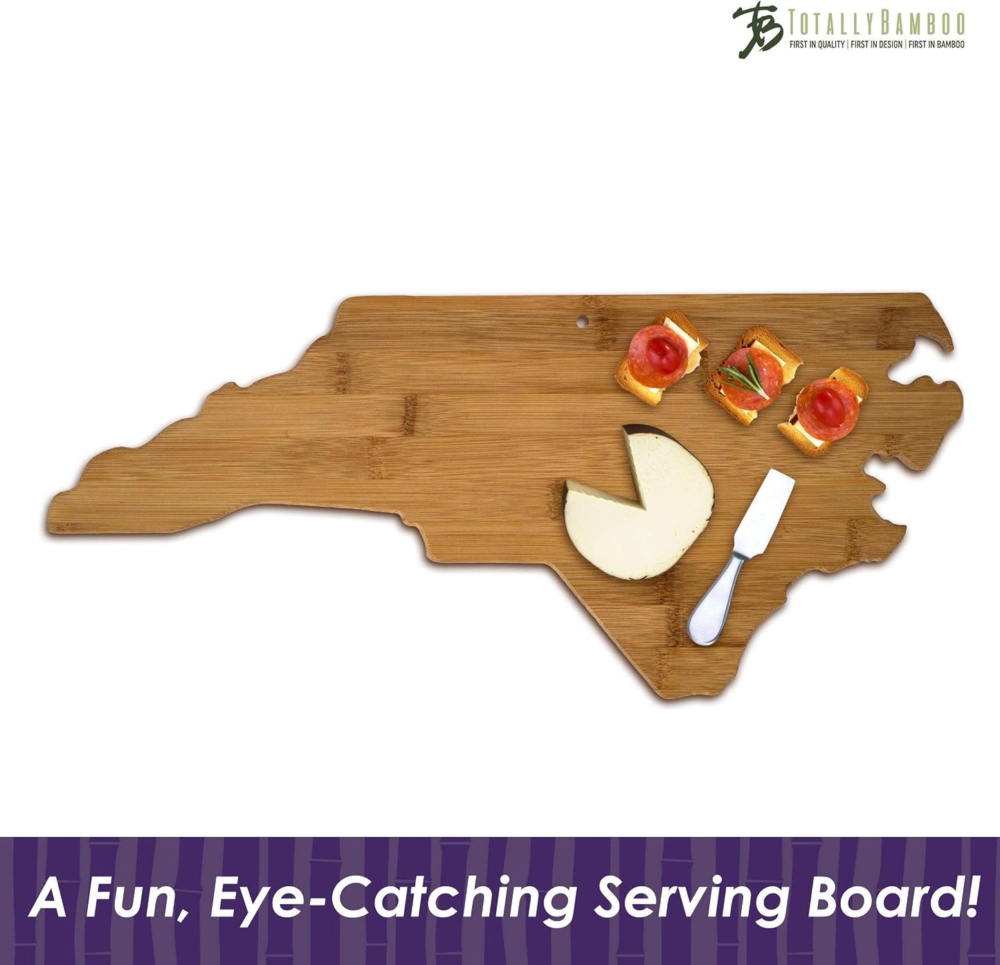 Oklahoma State Shaped Bamboo Serving and Cutting Board | State charcuterie board with natural bamboo grain. Knife-friendly surface for food prep. Hang tie for wall display.