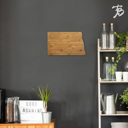 Oklahoma State Shaped Bamboo Serving and Cutting Board | State charcuterie board with natural bamboo grain. Knife-friendly surface for food prep. Hang tie for wall display.