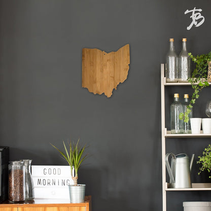 Oklahoma State Shaped Bamboo Serving and Cutting Board | State charcuterie board with natural bamboo grain. Knife-friendly surface for food prep. Hang tie for wall display.