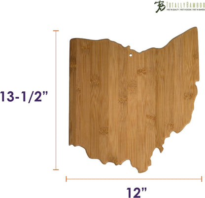 Oklahoma State Shaped Bamboo Serving and Cutting Board | State charcuterie board with natural bamboo grain. Knife-friendly surface for food prep. Hang tie for wall display.