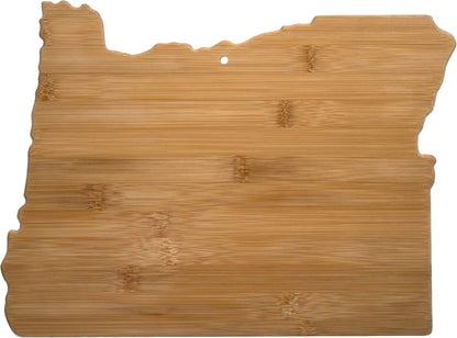 Oklahoma State Shaped Bamboo Serving and Cutting Board | State charcuterie board with natural bamboo grain. Knife-friendly surface for food prep. Hang tie for wall display.